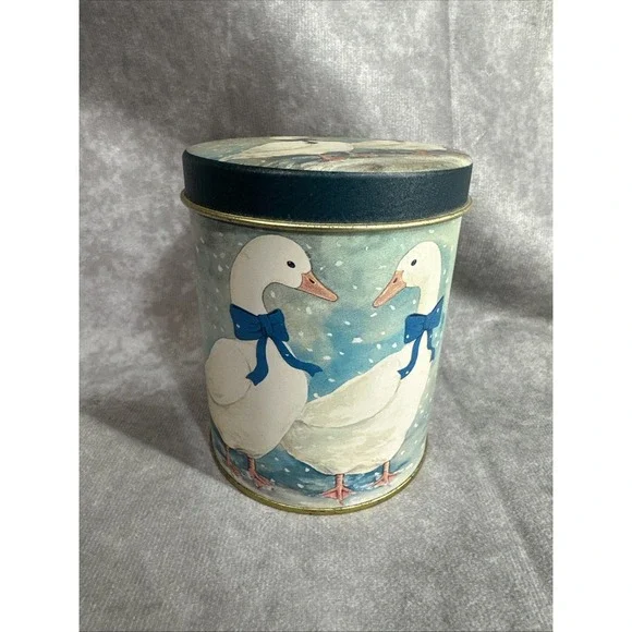 Cottage Core Metal Tin Goose Blue Ribbon Shelf Decor Cottage Core 4.5