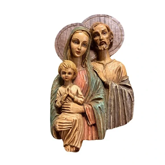 Vintage Holy Family Wall Plaque 3D Religious Decor Jesus Mary Joseph Italy 9.5