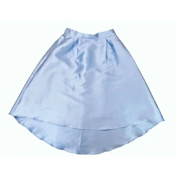 Nickie Lew Light Blue High-Low Skirt Girl Size 14 Satin Elastic Waist Zipper New