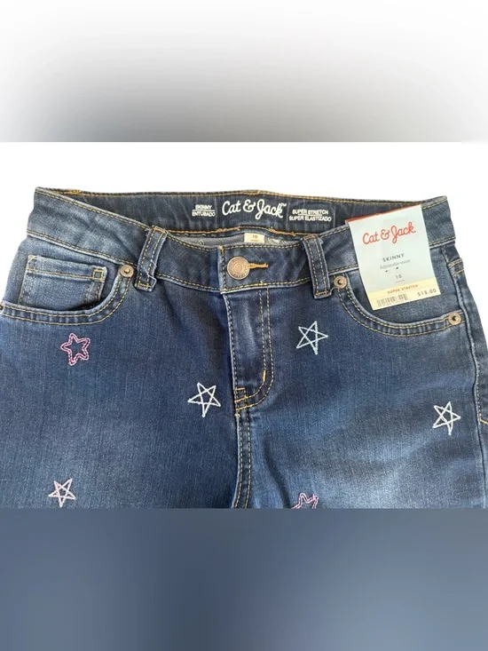 Cat & Jack Girls Skinny Jeans Size 10 NWT Star Embroidered Stretch