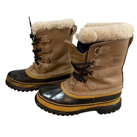 Vintage Sorel Caribou Winter Boots Shearling Tan Waterproof Mens Size 7 Canada