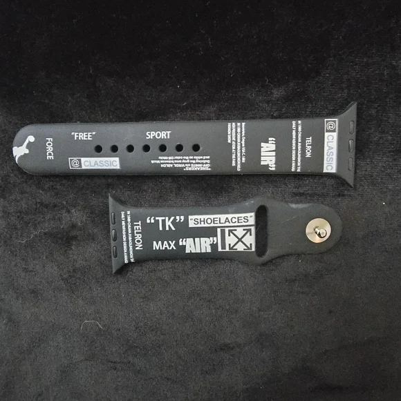 Black And White Letter Silicone Watch Band with White Graphic Text Accents