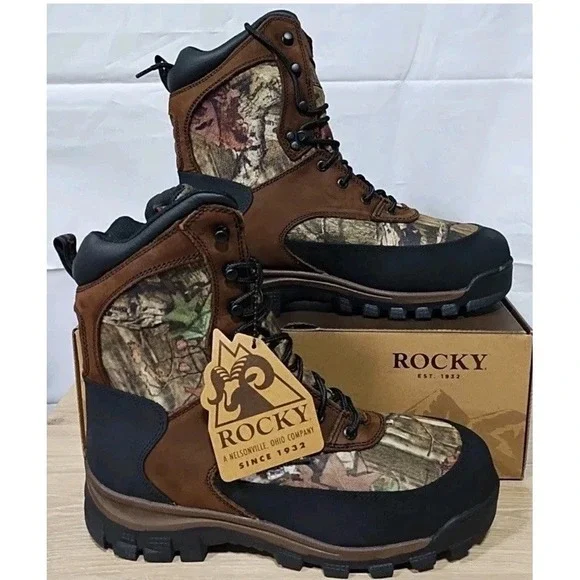 New Rocky Camo Waterproof 800G Insulated Outdoor Boot Sz 12 Wide hunting Outdoor