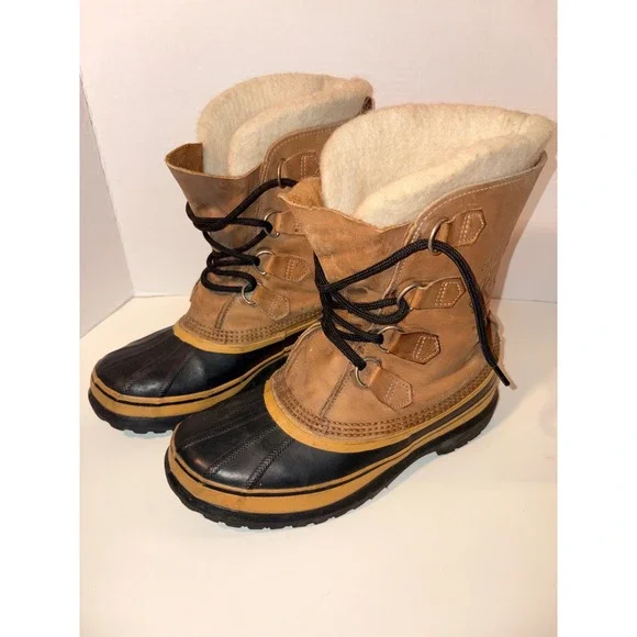 Sorel Caribou Waterproof Winter Snow Boots Men‎ Tan Leather Wool Lined Size 8