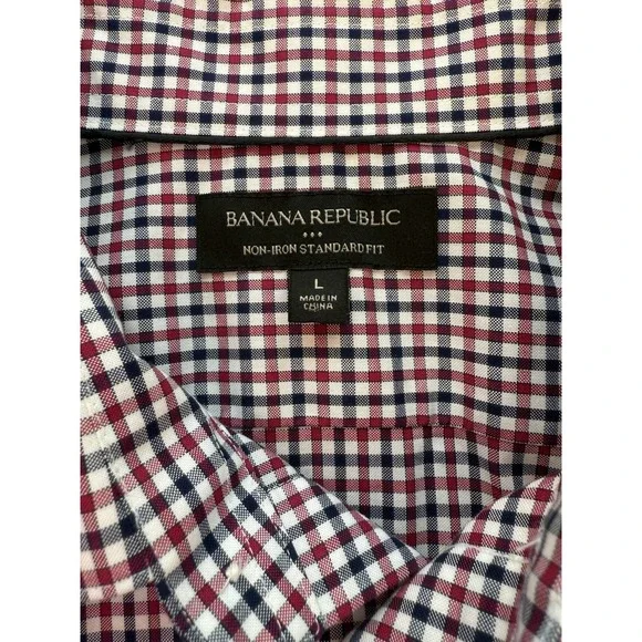 Banana Republic Button Up Shirt Tailored‎ Standard Fit Red White Blue Sz Large L