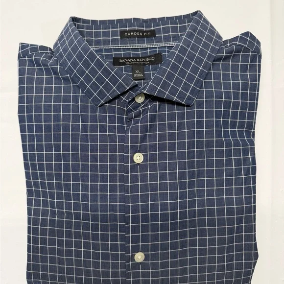 Banana Republic Navy and White Windowpane Dress‎ Shirt