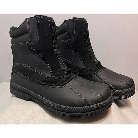 Nortiv8 Mens Waterproof Winter Snow Boots Black Front Zip‎ Faux Fur Lined Sz 15