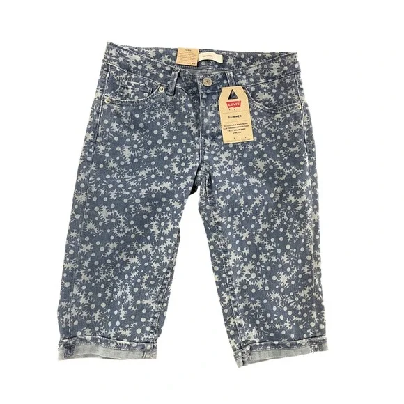 Levis Girls Blue Floral Daisy Skimmer/ shorts Size 12 Reg Adjustable Waist NWT