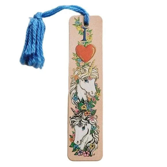 Vintage 80s Bookmark I Love Unicorns Heart Fairy Gold Embossed 1985 Antioch H613