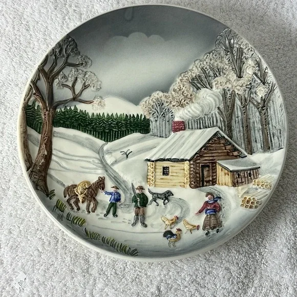 Vintage German Relief Wall Plate Wint‎ Village Scene Made In Western Germany 9