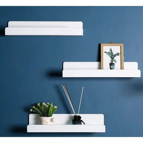 IEEK 3 Set White Acrylic Floating Shelves Display Ledge Wall Mounted 15