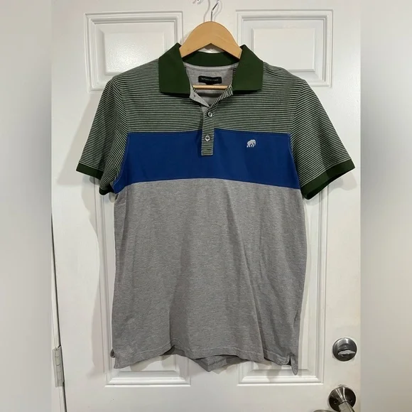 2/$30 Banana Republic L Green, Blue, and Gray Color block Polo Shirt