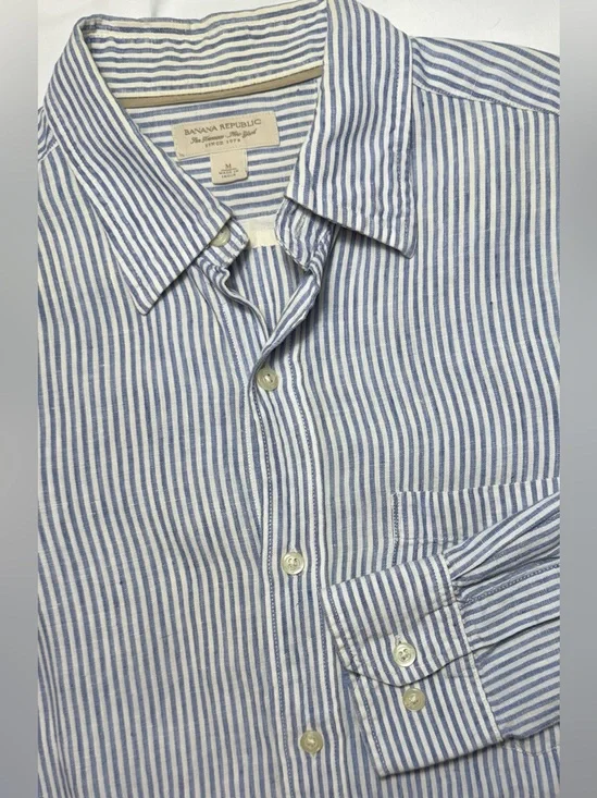 BANANA REPUBLIC Linen Striped Button-Down Shirt