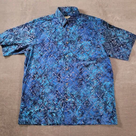 Banana Republic‎ Geometric Blue Hawaiian Shirt Mens Size Large