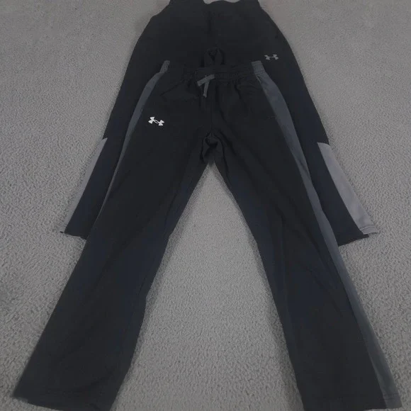 LOT OF 2 Under Armour Pants Boy YM Black Brawler 2.0 Straight Leg Polyester Logo