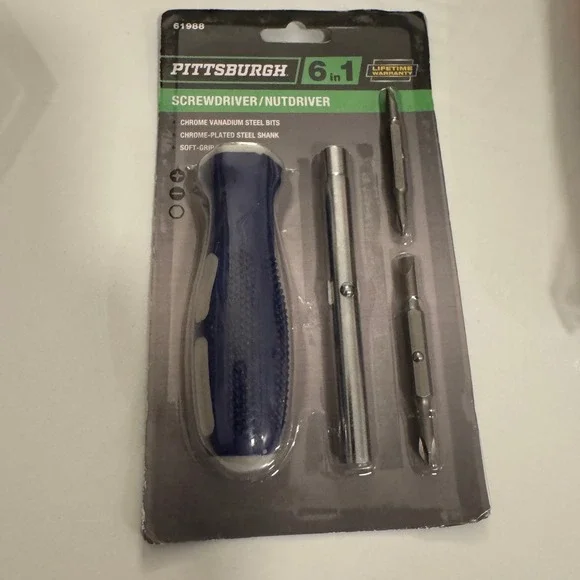 Pittsburgh 6 in 1 Screwdriver Nutdriver Set Chrome Vanadium Steel Bits Soft Grip