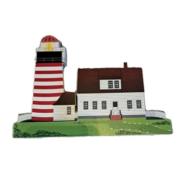 Vtg 1996 Sheila's West Quoddy Head Lighthouse Maine Wood Shelf-Sitter Decor