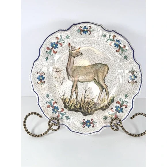 Vtg Lami Italy Melamine‎ Hanging Wall Deer Plate Scalloped Edge 10.5