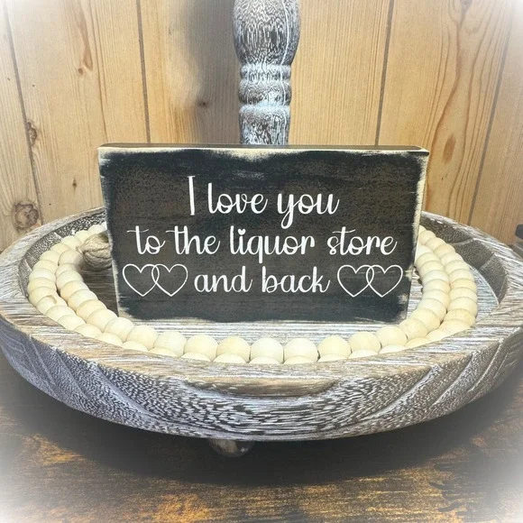 Basket Case Designs Liquor Store and Back Funny Wooden Block‎ Sign Distressed