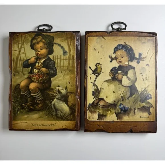 Hummel‎ Wooden Wall Plaques Set of 2 Vintage