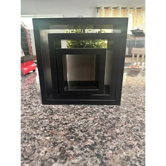 Set of 3 Black Square‎ Nesting Floating Wall Shelves Modern Geometric Home Decor
