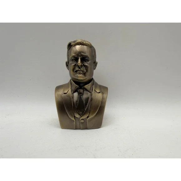 Theodore Roosevelt Bust Bronze Tone Presidential Statue Figurine Shelf Decor