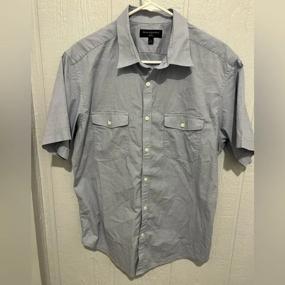 BANANA REPUBLIC stretch size L large blue shirt sleeve button up shirt