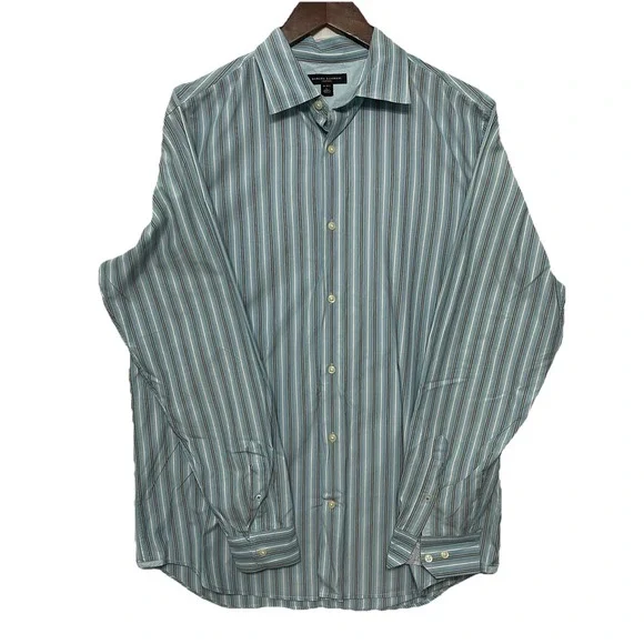 Banana Republic Classic Mens L 16-16.5 Blue Stripe 100% Cotton Dress Shirt