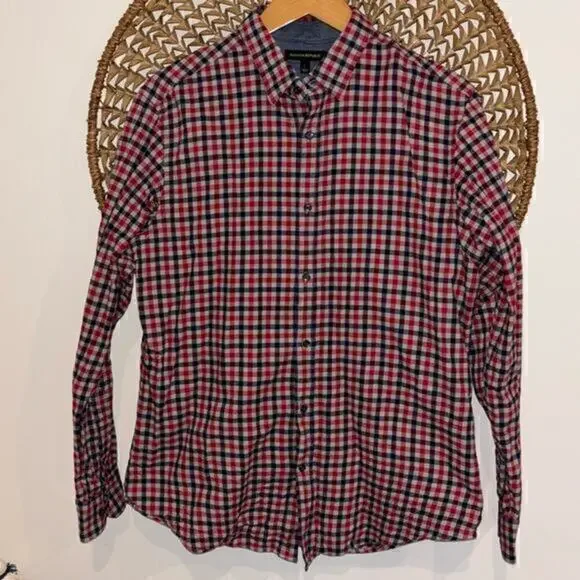 Banana Republic navy, red and gray flannel button down size large