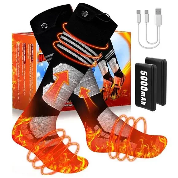 Heated Socks, Rechargeable Thermal 4 Levels Heating Compression Washable