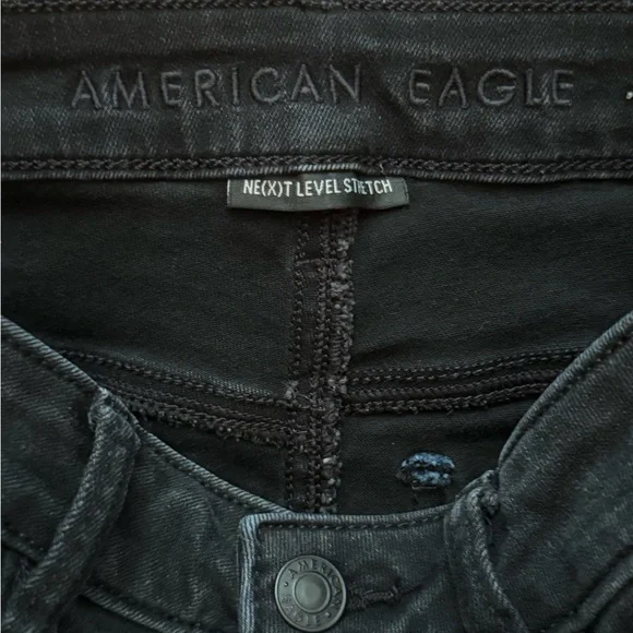 American Eagle‎ Black Distressed Next Level Stretch Skinny Jeans 4 (girls Sz 14)
