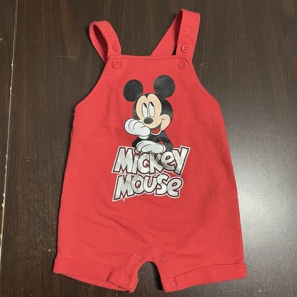 Disney Baby Boys Size 6–9M‎ Mickey Mouse Red Romper Shortalls