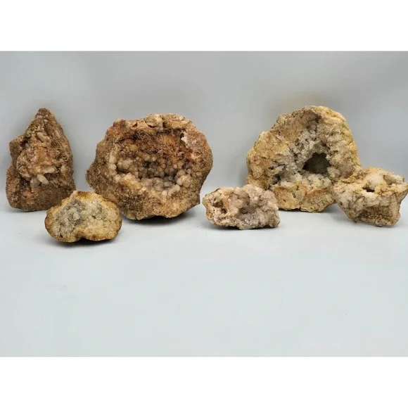 Natural Quartz Geode Crystal Lot‎ 6pc Tan White Good Raw Mineral Specimen
