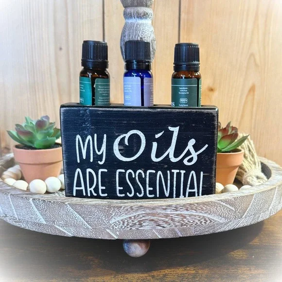 Basket Case Designs‎ My Oils Are Essential Wood Sign Essential Oil Holder Black