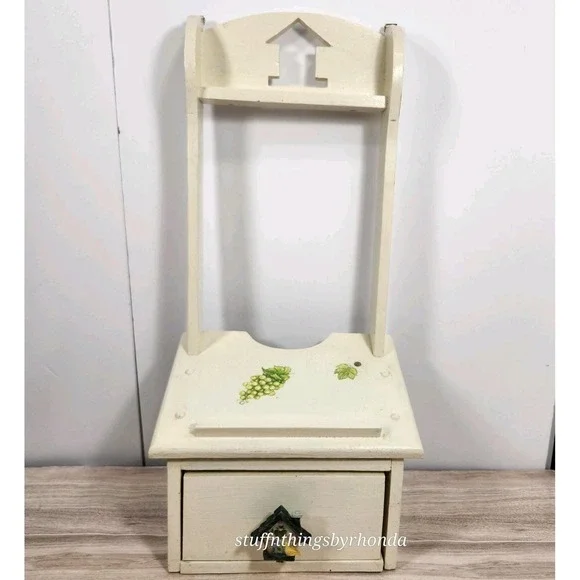 Vintage Wood Wall Mount Writing Shelf Wall Phone Stand / Desk Caddy Charge Stand