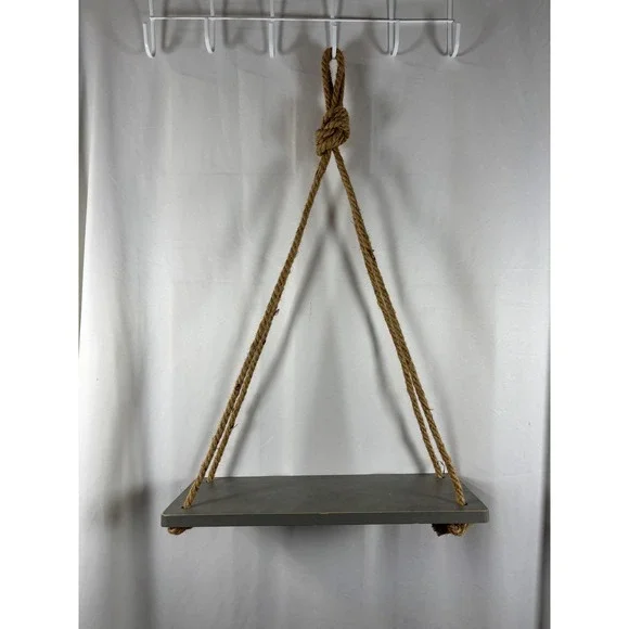 Hobby Lobby Rustic Gray Wood Hanging Rope Wall Shelf 15.75in‎ 1645340