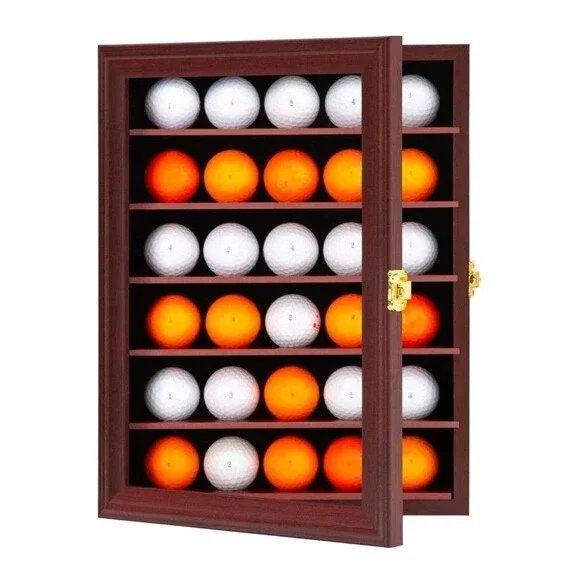 Golf Ball Display Case - Wall Mounted Holder with Glass Door,Ideal Gift for Golf