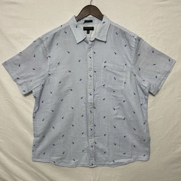 Banana Republic Slim Fit XXL Blue Stripe Tucan Short Sleeve Shirt Summer 2021