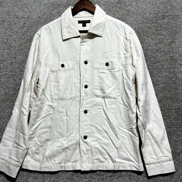 Banana Republic Shirt Men's Cream Double Pockets Collared Button Up Medium