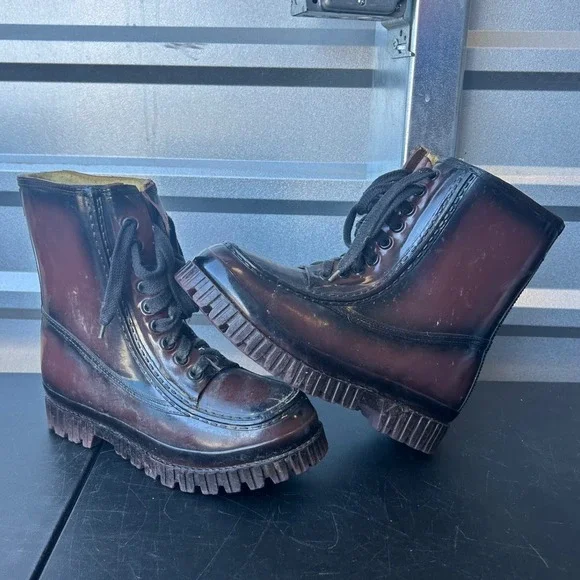 Vintage Insulated Waterproof Boots Burgundy Steel Shank Lug Sole Mens 8 Korea