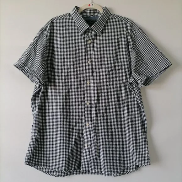 Banana Republic Mens Blue White Short Sleeve Checks Button Up Shirt Size XL