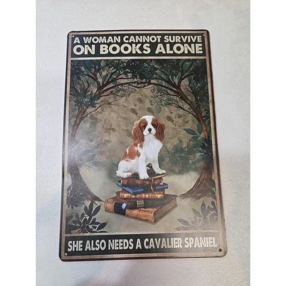 Cavalier Spaniel Books Rustic-looking 8x12 Metal Sign‎
