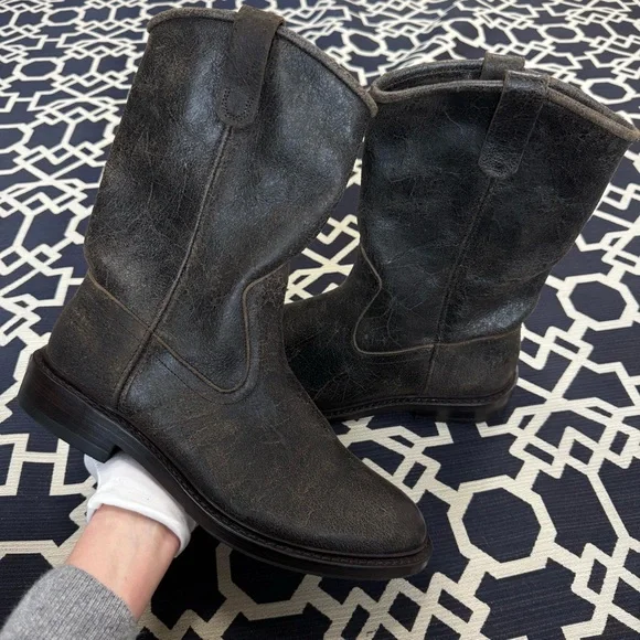 Allen Edmonds Dallas Roper Boots Husk Leather Pull On Western Boots Mens 10D