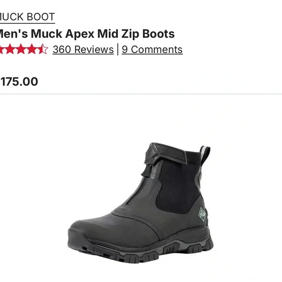Men's Black Apex Mid Zip Boots, Muck Boots,‎ hunting boots