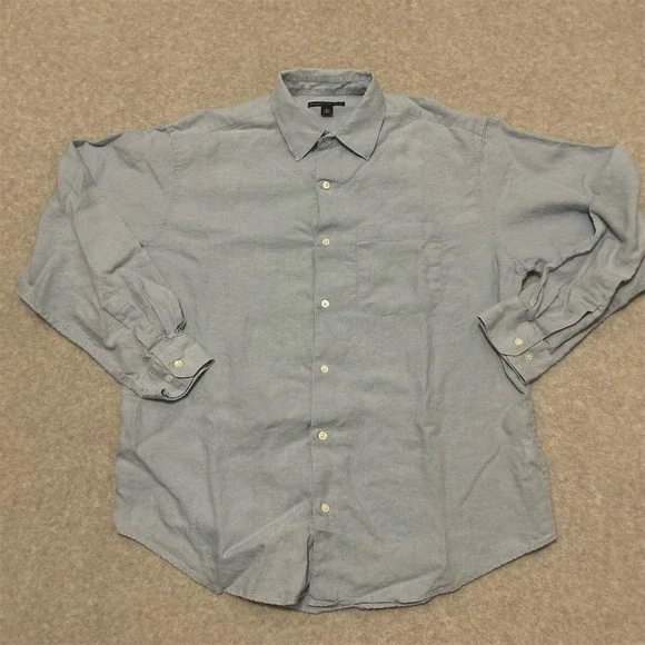 Banana Republic Shirt Men's Large Blue Linen Button-Up Shirt Solid