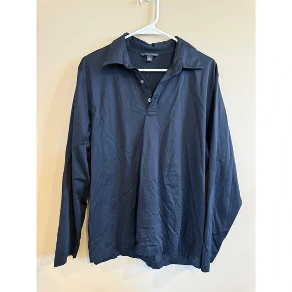 Banana Republic Mens Long Sleeve Button Neck Polo Shirt Black XL