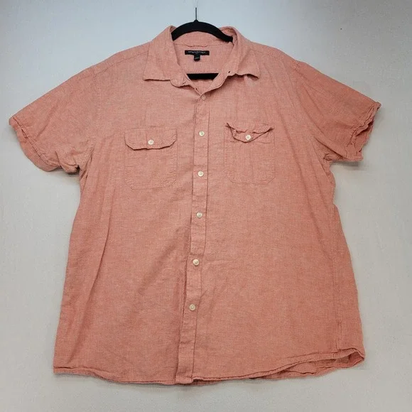 Banana Republic Button Down Shirt Mens XL Coral Linen Blend Short Sleeve Casual