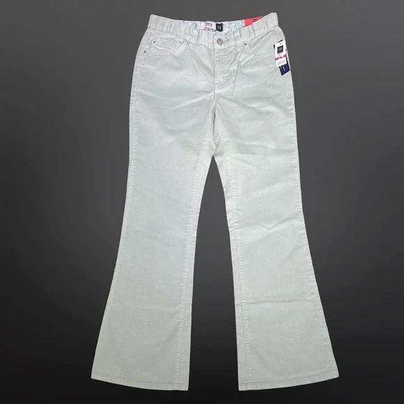 Gap Kids Stretch‎ Flare Corduroy Glitter Pants Girls 12R Mint Y2K Adj. Waist NWT