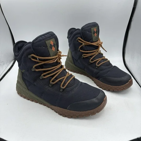 Columbia Hiking Boots Mens Size 12 Fairbanks Omni Heat Navy Blue Leather Waterpr