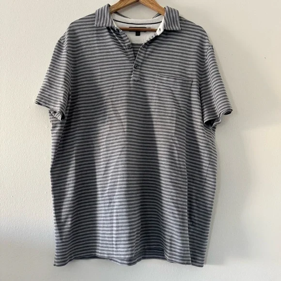 Banana Republic Gray Striped Performance Pique Polo Shirt XL BR Cotton Pocket